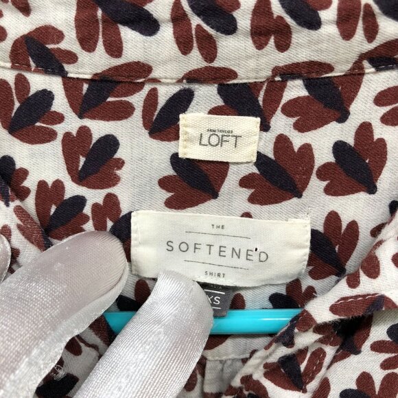 Loft The Softened Shirt Womens XS Brown White Leaf Print Long Sleeve Popover - Picture 5 of 8